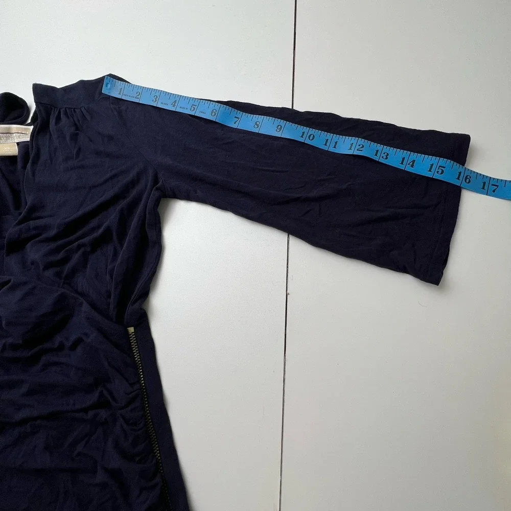 Michael Kors Navy Viscose Spandex 3/4 Sleeve Side Zip V Neck T Shirt Women's  XS